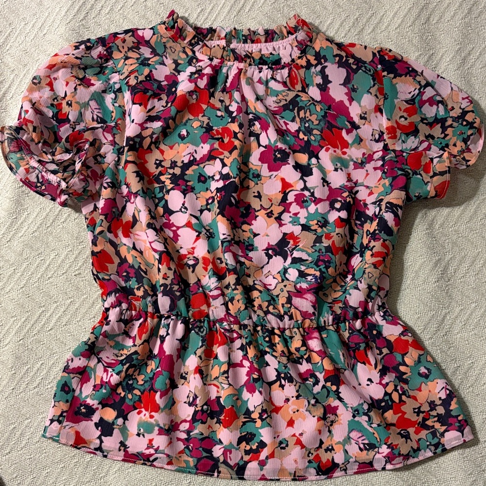 J. Crew XS Floral Blouse - Pink and Green